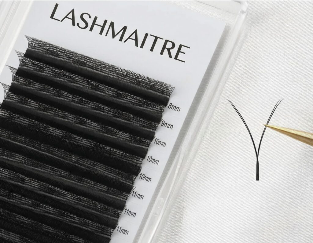 YY/W lash extensions tray from LASHMAITRE, W-shaped lashes for quick volume-effect density