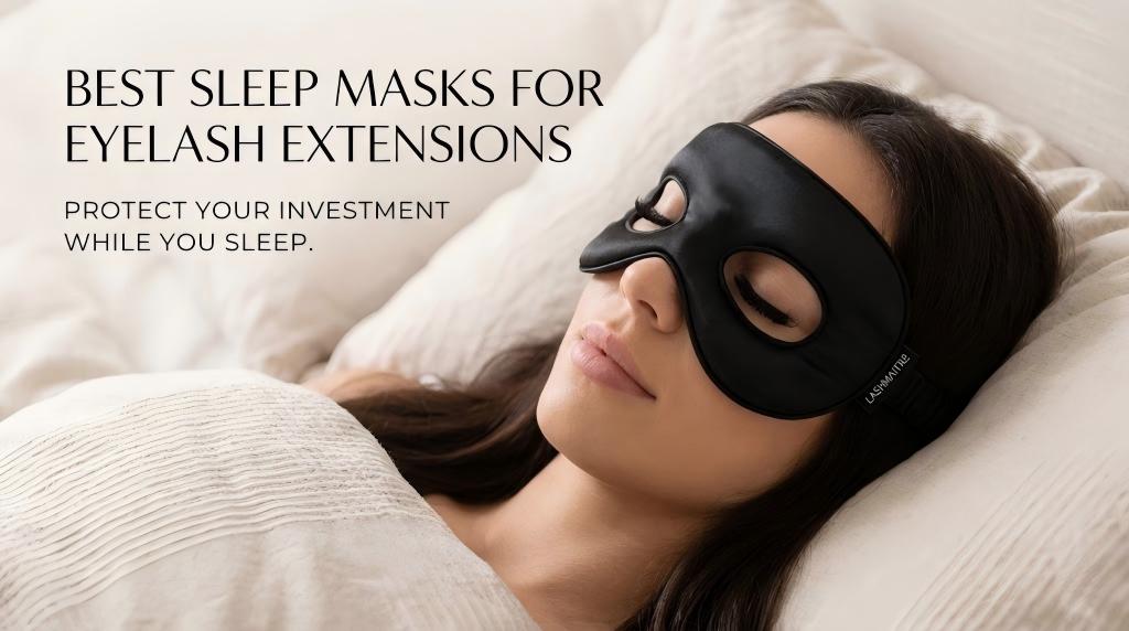 Lifestyle photography of a woman sleeping comfortably with a LASHMAITRE 3D contoured mask, demonstrating the use case of the best sleep masks for eyelash extensions protection.