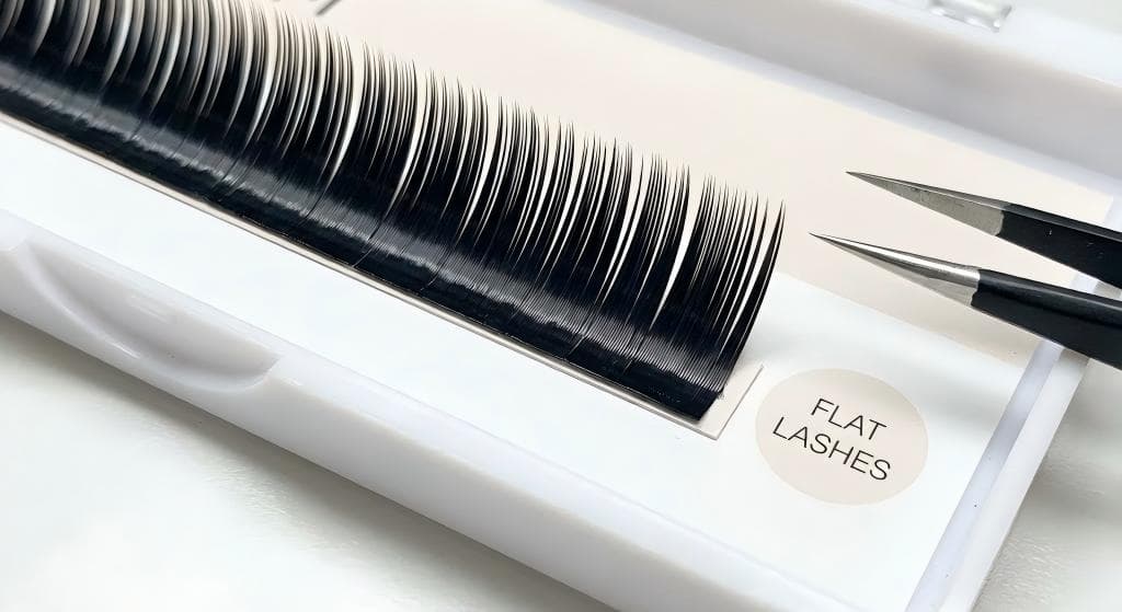 Lashmaitre ellipse flat lashes wholesale showing flat lash extensions with better grip and strong contact area for classic lash extension attachment