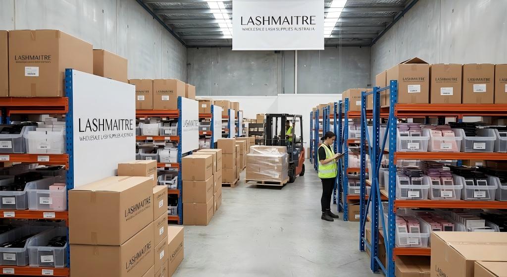 Educational curriculum board displaying the 6 training modules included in the LASHMAITRE Brisbane eyelash extension course.