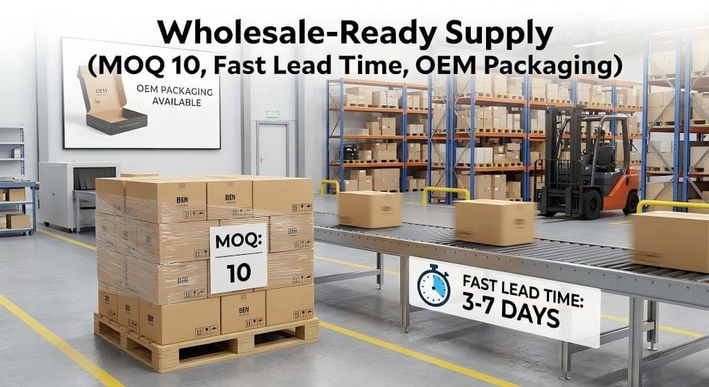 Lashmaitre cashmere lashes wholesale packaging showing OEM private label options with MOQ 10 and 3–7 days lead time