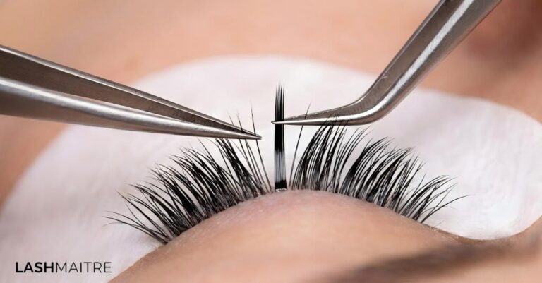 A high-definition macro shot showing perfect isolation and flat lash placement, representing the technical execution required for any professional classic lash mapping guide.