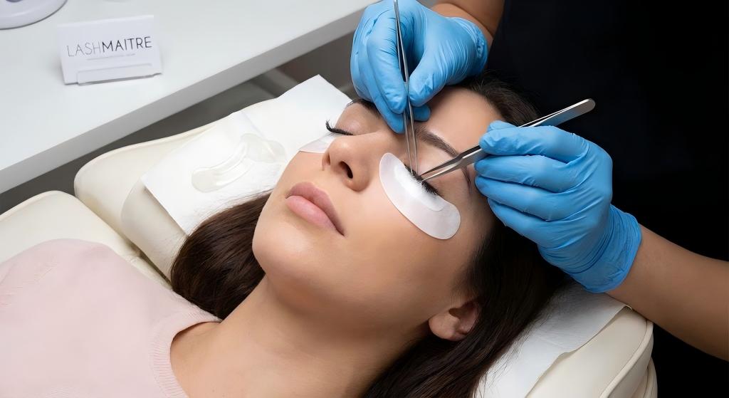 Close-up photo showing a client with an eyeball red after eyelash extensions due to chemical irritation.