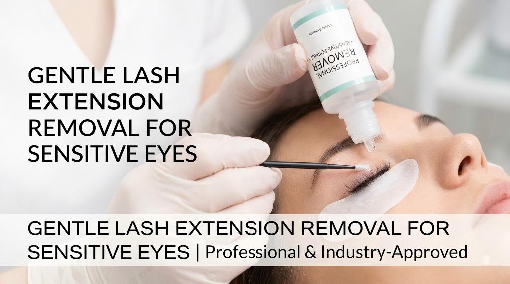 A split-view photograph demonstrating lash extension allergy protocols for salons. The left panel displays a confidential allergy screening form and hypoallergenic adhesives on a clean counter. The right panel shows a uniformed esthetician conducting a pre-service consultation with a client in a professional setting.