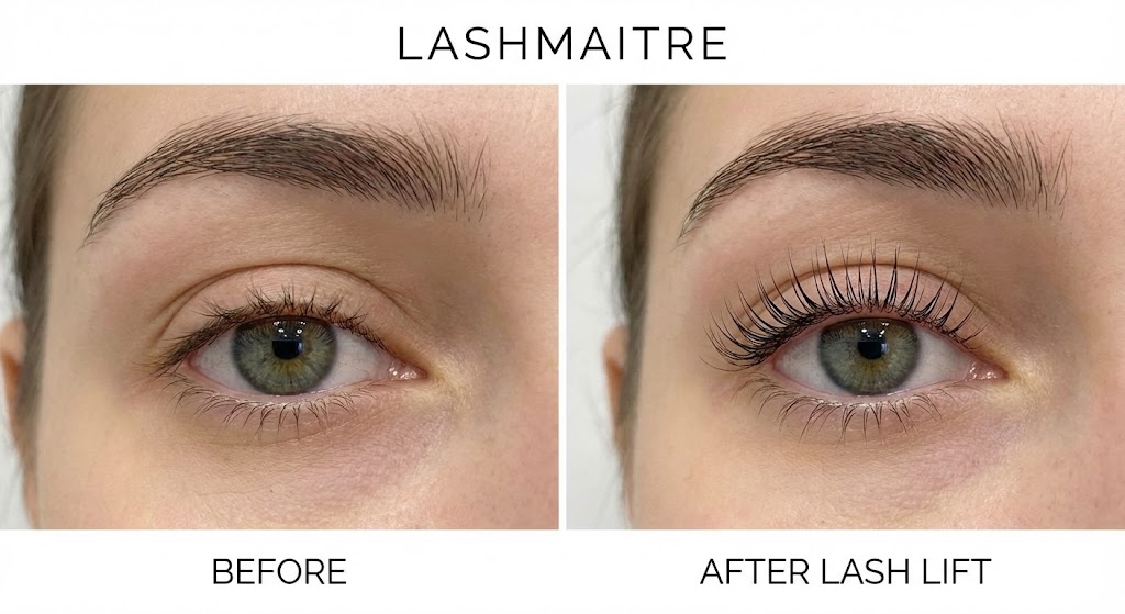 Close-up beauty photography of a healed lash lift and tint result, presented as a low-maintenance alternative in the lash lift vs eyelash extensions comparison.