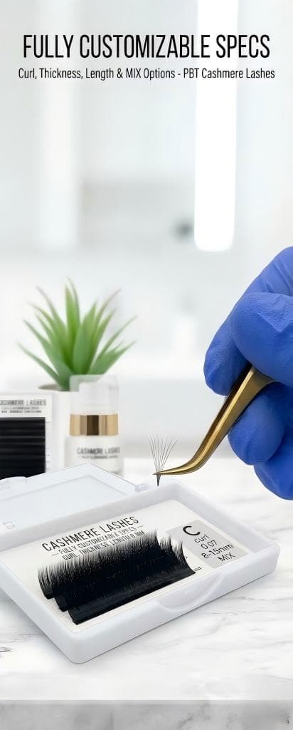 Lashmaitre cashmere lashes wholesale tray made from black PBT showing soft matte eyelash extensions for professional use