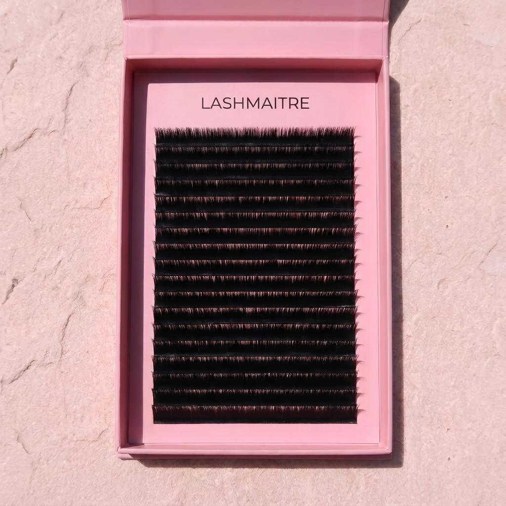 Lashmaitre Easy Fans lashes wholesale tray of black PBT easy fan volume lash extensions for fast fan-making and salon use