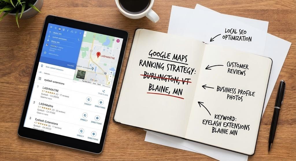 Interior view of the LASHMAITRE salon featuring modern white treatment chairs and floor-to-ceiling windows that showcase the National Sports Center right across the street, emphasizing the convenient location for lashes near National Sports Center.