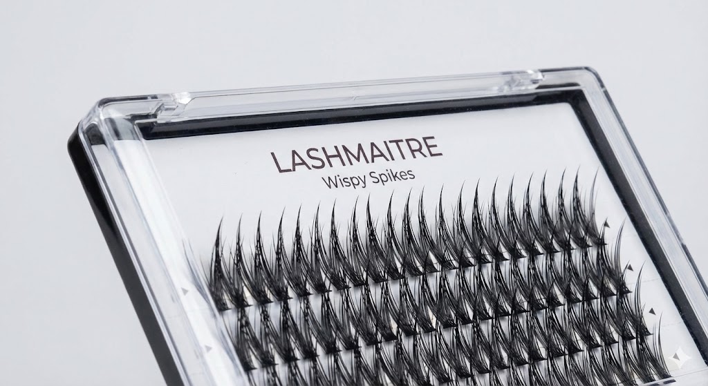 "LASHMAITRE 'Wispy Spikes' lash tray containing pre-grouped pointed lashes, designed to easily recreate the textured, high-fashion looks worn by celebrities with eyelash extensions."