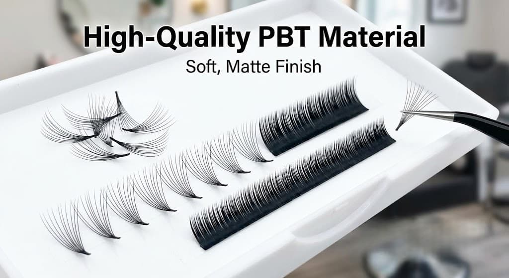 Macro shot of PBT lash material with a soft matte finish used in Lashmaitre premade fans