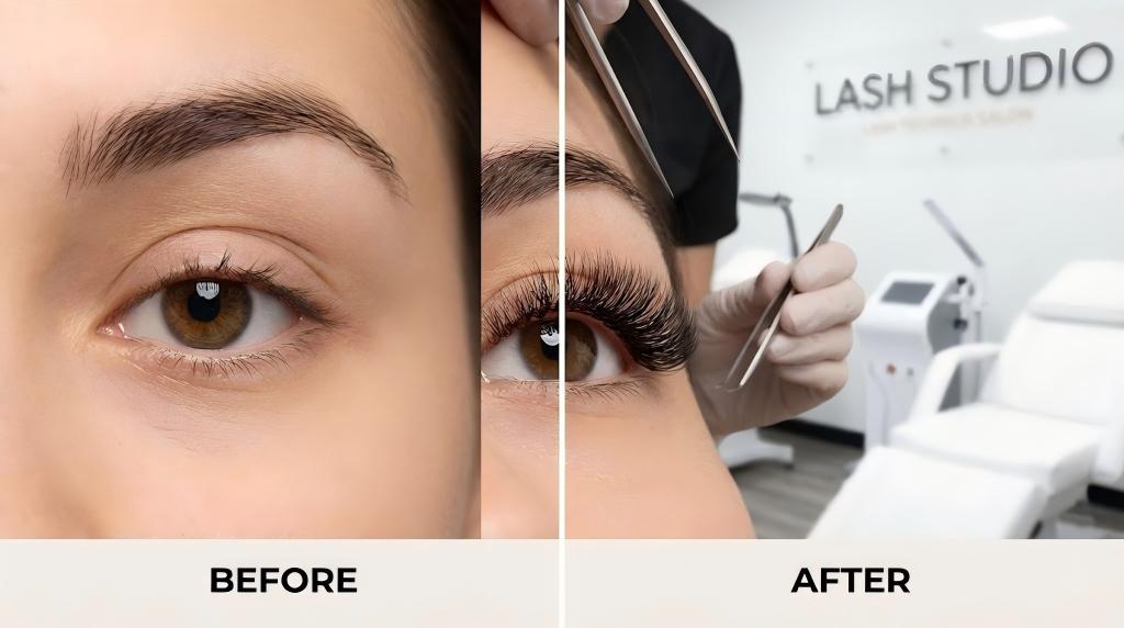 eyelash extensions before and after