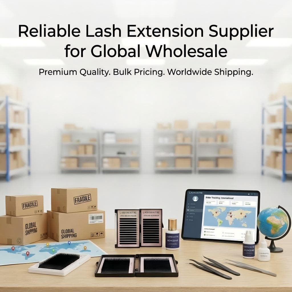 Reliable lash extension supplier for global wholesale showing PBT eyelash extensions trays for private label and OEM lash extensions orders