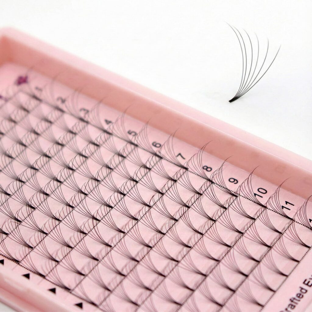 Short stem premade fans wholesale tray for soft volume lash sets with consistent fan shape