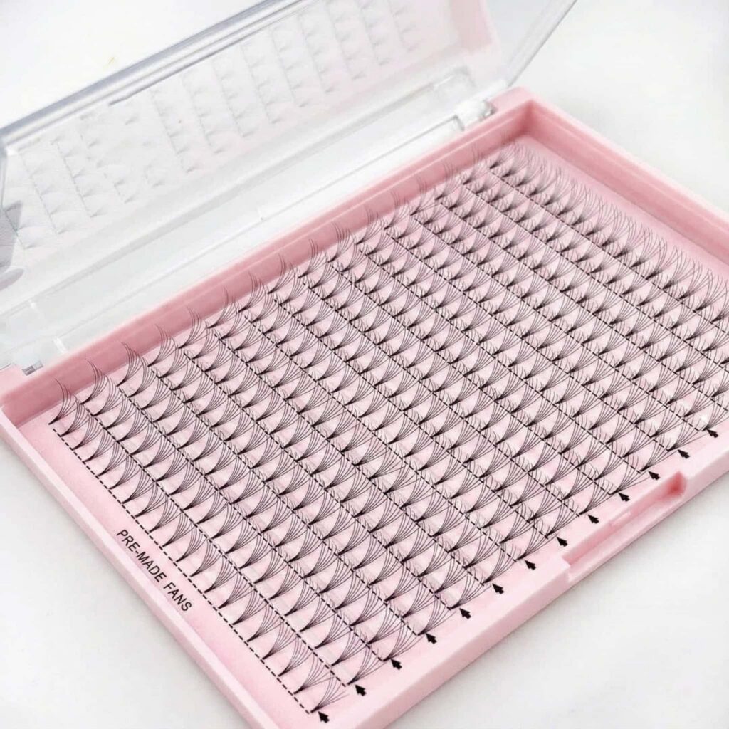 Close-up of short stem premade volume fans showing a compact base and clean symmetry