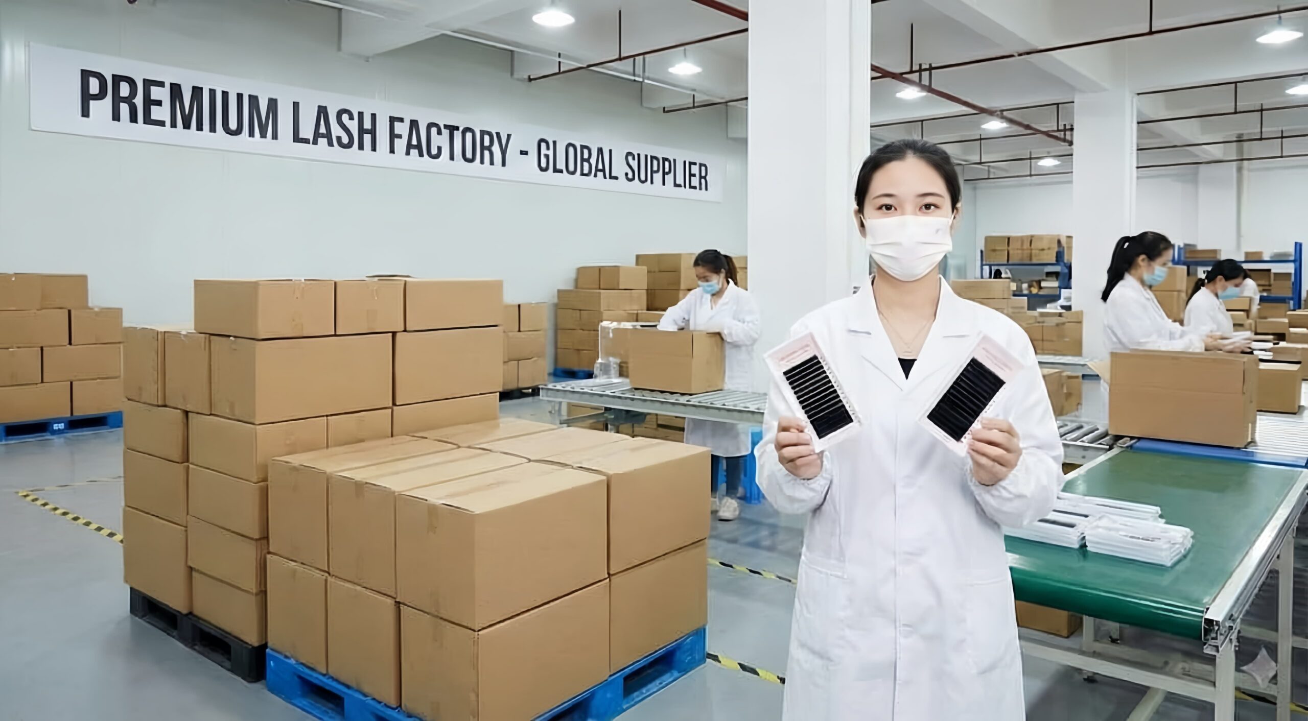 Production workshop with organized workstations for wholesale lash extensions supplier