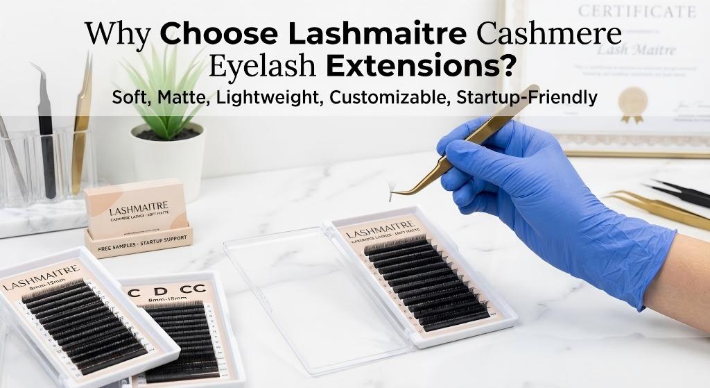 Lashmaitre cashmere eyelash extensions tray made from PBT with soft matte finish, shown for wholesale and private label supply