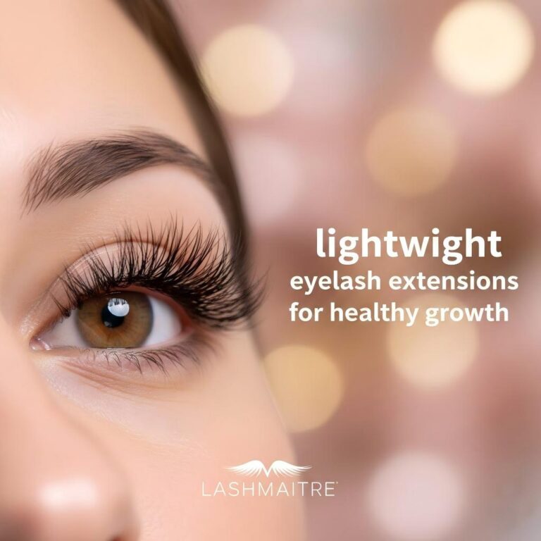 Lightweight eyelash extensions by LASHMAITRE designed for healthy natural lash growth and recovery.
