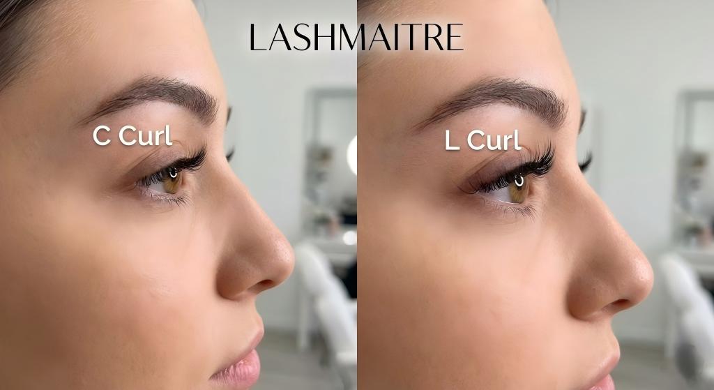 A LASHMAITRE technical diagram illustrating the specific length arrangement required for lash mapping for cat eye styling. The chart shows lengths gradually increasing from 7mm at the inner corner to 12mm at the outer wing to create a lifted effect.