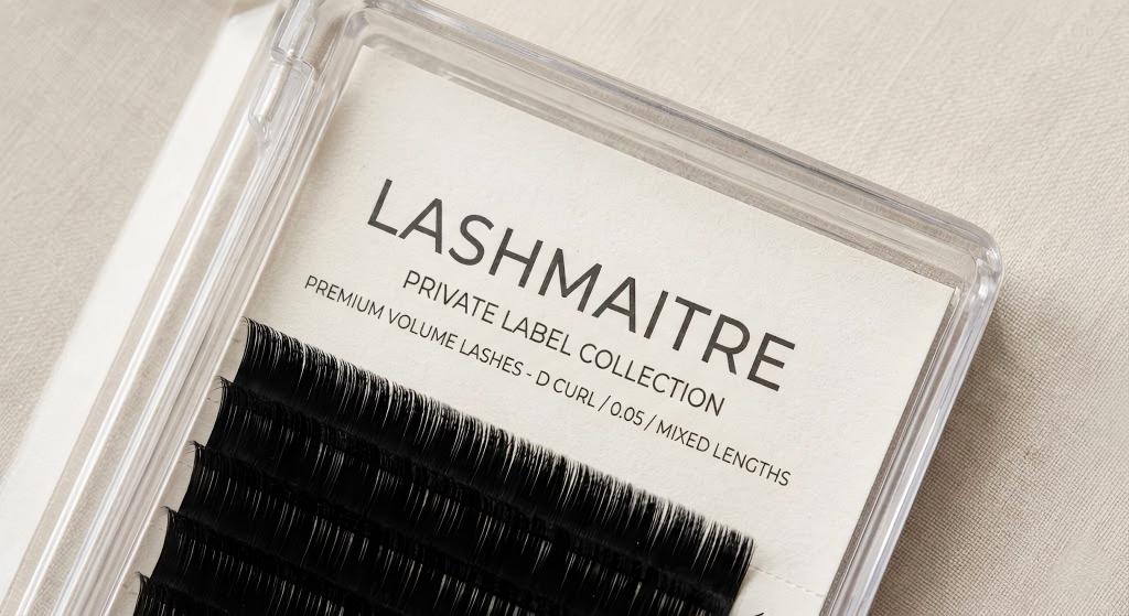Minimalist text only private label eyelash extensions trays for B2B salons