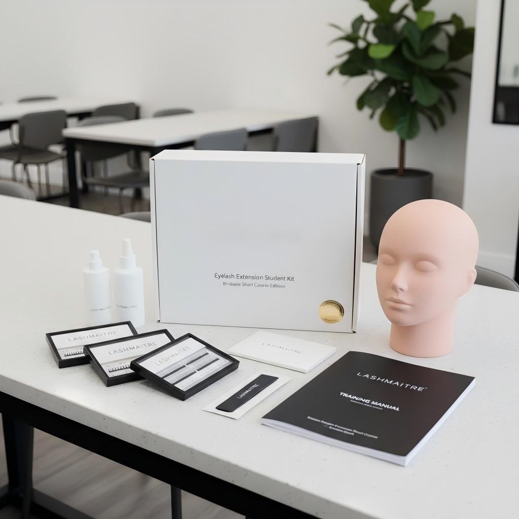 Minimalist text only private label student kit elevating the brand value of a brisbane eyelash extension short course