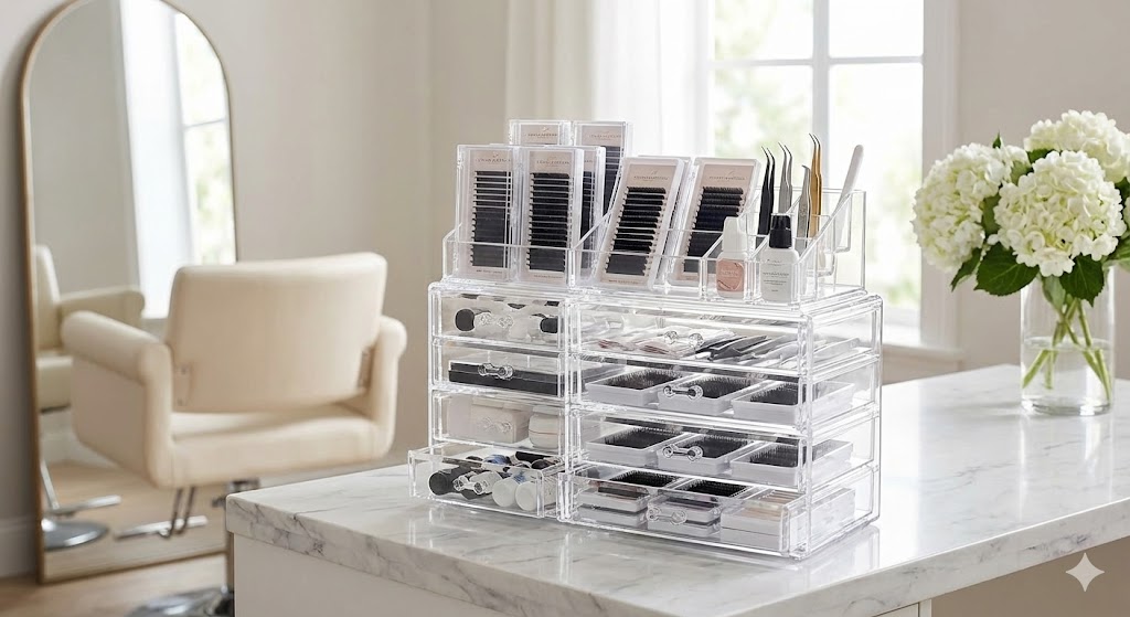 Premium acrylic case eyelash extension storage optimizing salon efficiency for B2B lash artists