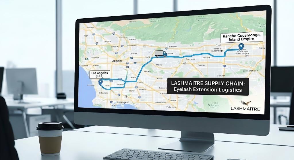 B2B supply chain logistics routing map from Los Angeles to Inland Empire for eyelash extensions rancho cucamonga