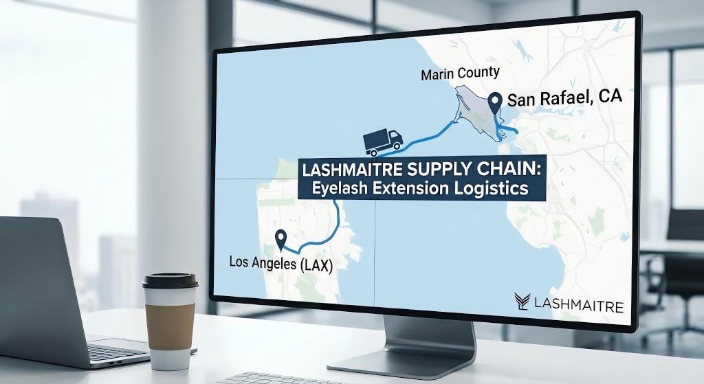 B2B supply chain logistics routing map from Los Angeles to Marin County for eyelash extensions san rafael ca