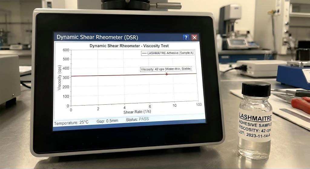 Dynamic shear rheometer data proving ultra low viscosity cyanoacrylate for authentic japan eyelash extension application