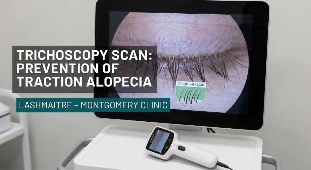 Digital trichoscopy scan preventing natural lash traction alopecia for eyelash extensions montgomery
