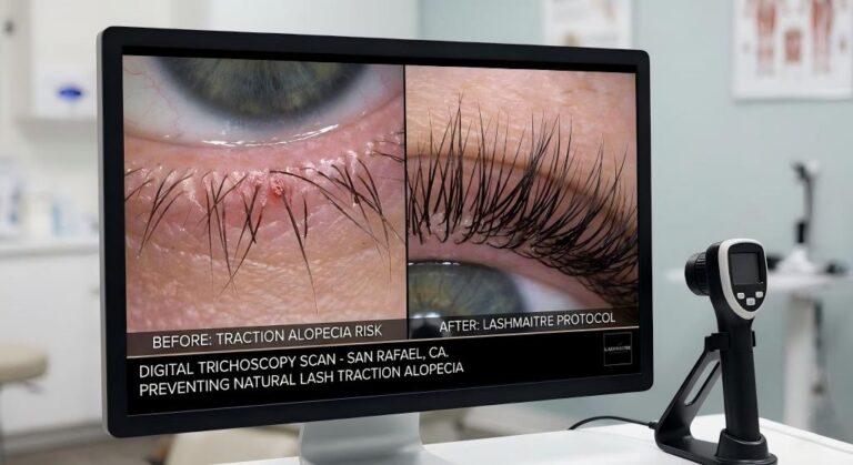 Digital trichoscopy scan preventing natural lash traction alopecia for eyelash extensions san rafael ca