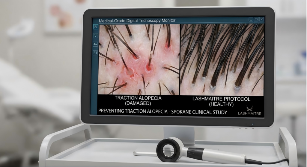Digital trichoscopy scan preventing natural lash traction alopecia for eyelash extensions spokane