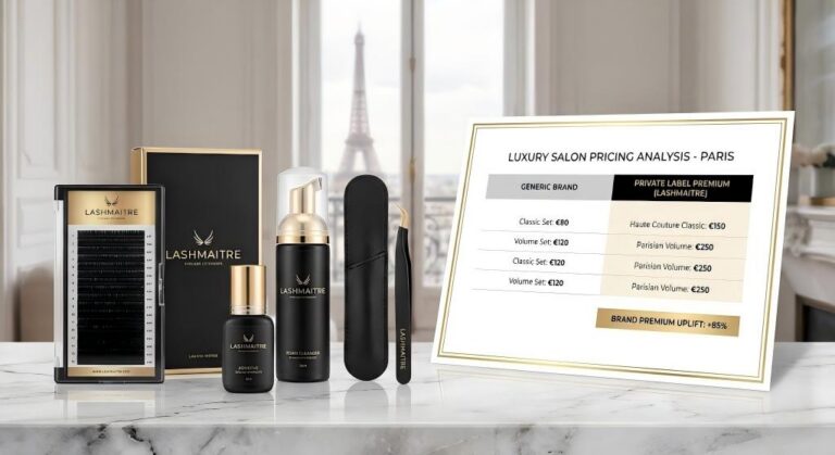 Premium private label eyelash extension products elevating salon pricing for luxury eyelash extensions paris