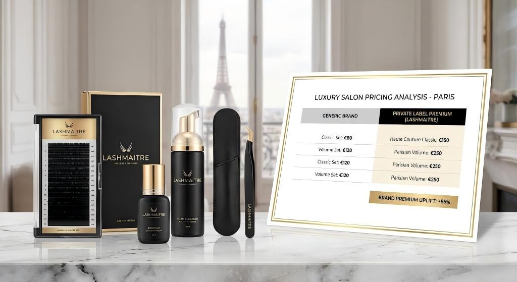 Premium private label eyelash extension products elevating salon pricing for luxury eyelash extensions paris