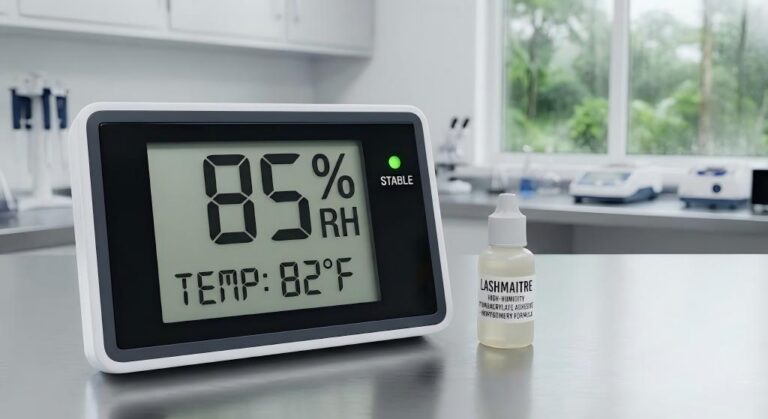 Digital hygrometer proving high humidity cyanoacrylate adhesive stability for eyelash extensions montgomery