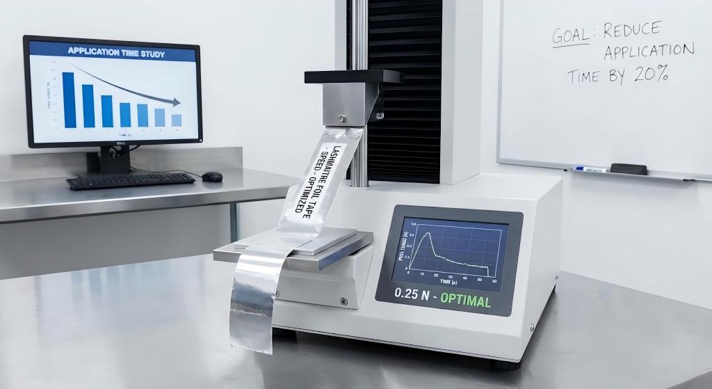 Digital peel force rheology testing on foil backed tape to optimize how long do eyelash extensions take to apply