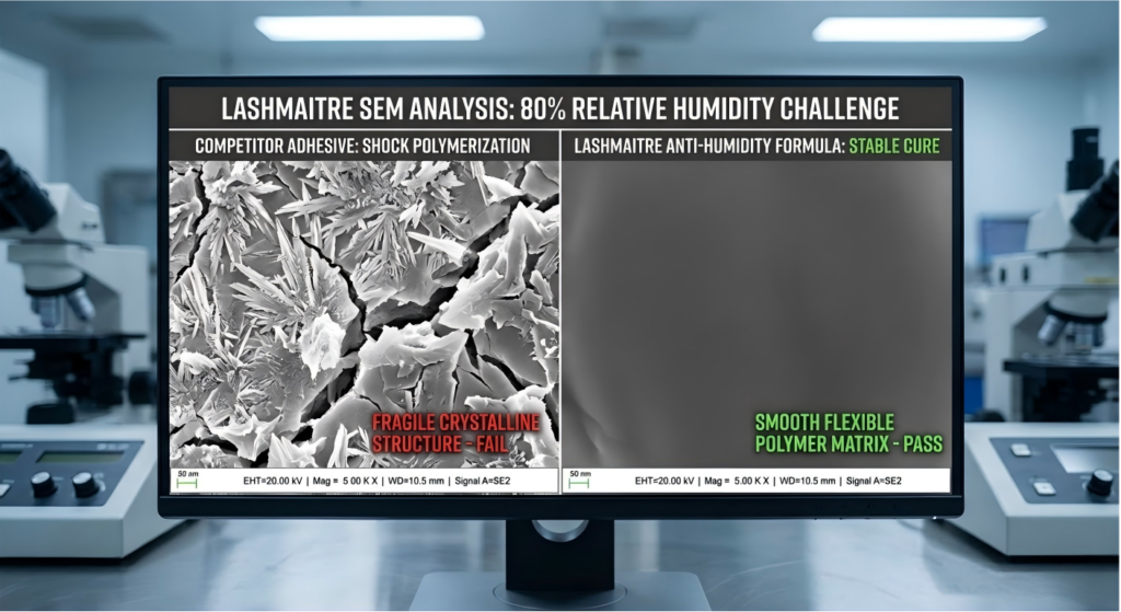 Scanning electron microscope data showing cyanoacrylate shock polymerization for eyelash extensions tacoma wa