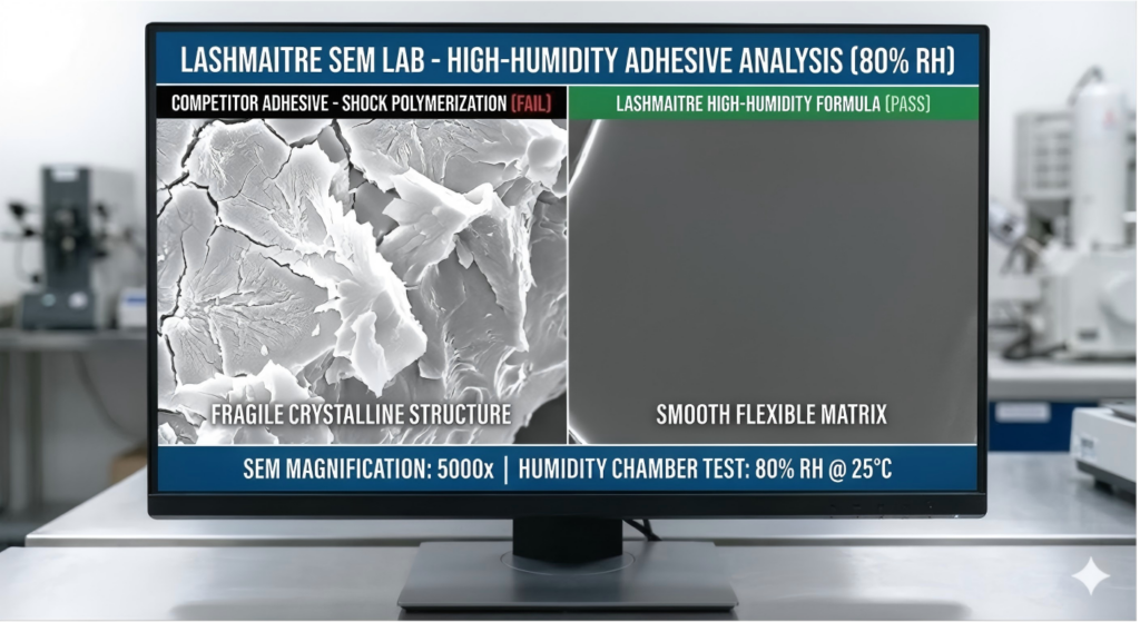 Scanning electron microscope data showing cyanoacrylate shock polymerization for eyelash extensions waxahachie texas