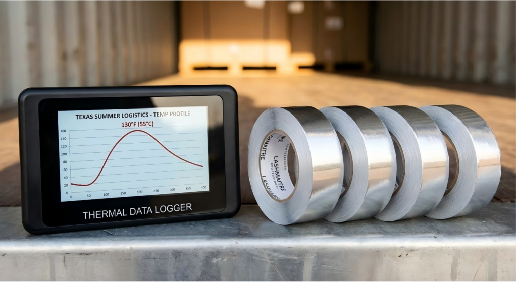 Thermal transit data logger proving foil backed tape resists melting for eyelash extensions waxahachie texas