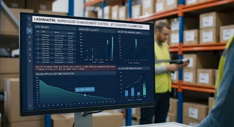 Warehouse management system executing Just In Time logistics to support fast eyelash extension application times in B2B salons