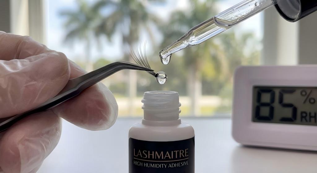 Macro photography of high humidity cyanoacrylate resisting shock polymerization for eyelash extensions fort myers fl