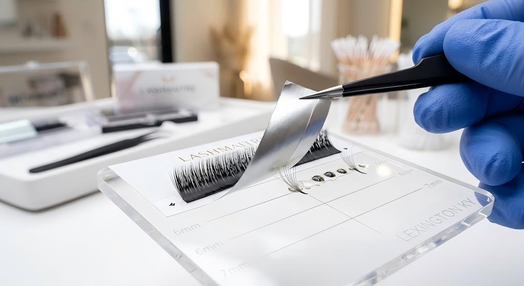 Macro photography of foil backed tape strip preventing resin residue for eyelash extensions lexington ky