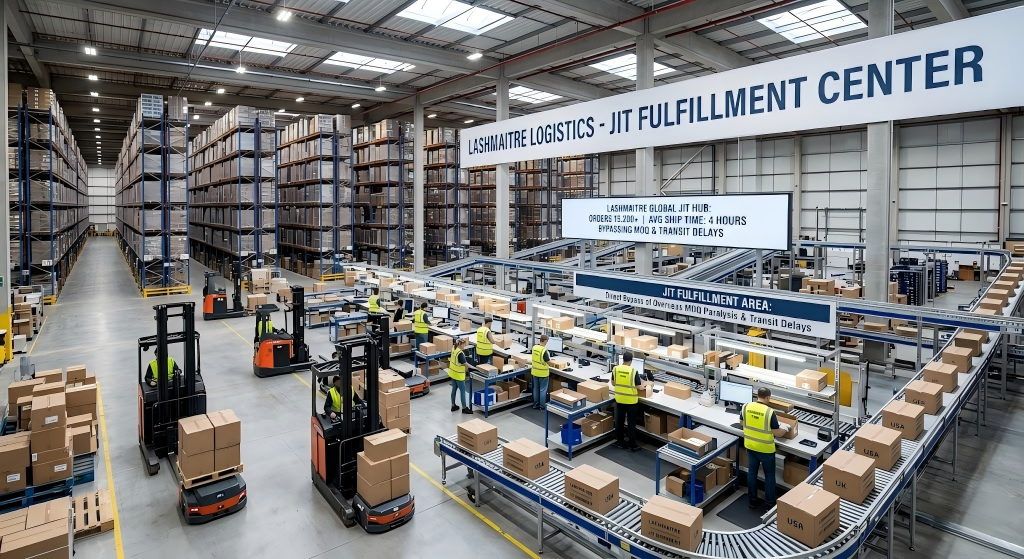 Massive wholesale logistics warehouse demonstrating rapid JIT fulfillment capabilities to bypass overseas MOQ paralysis and transit delays