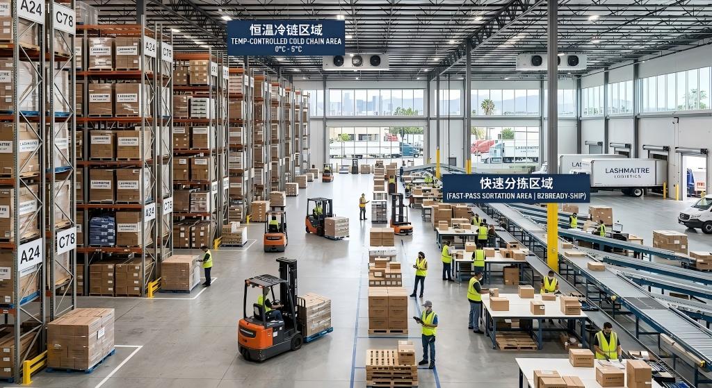 Los Angeles B2B distribution node providing Just In Time logistics for premium purple eyelash extensions inventory