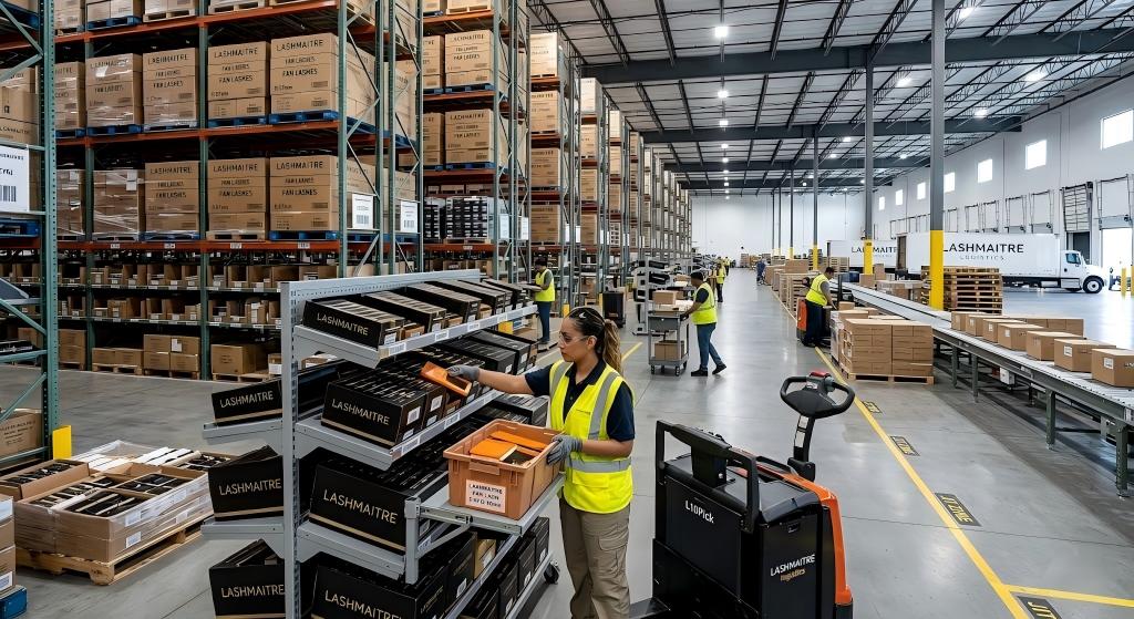 Los Angeles B2B distribution node providing Just In Time logistics for complex pre fanned eyelash extension SKUs