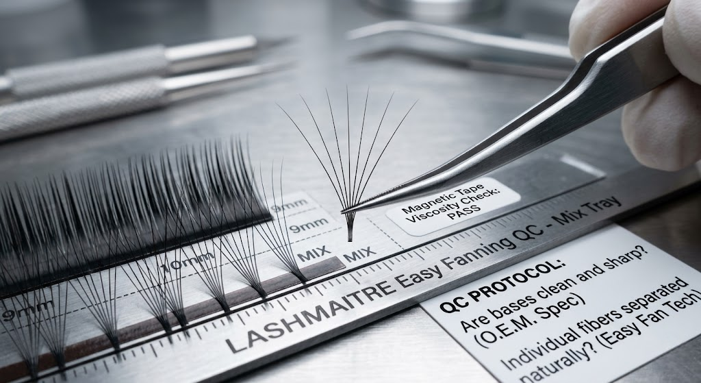 Sharp base quality control inspection for easy fanning eyelash extensions mix