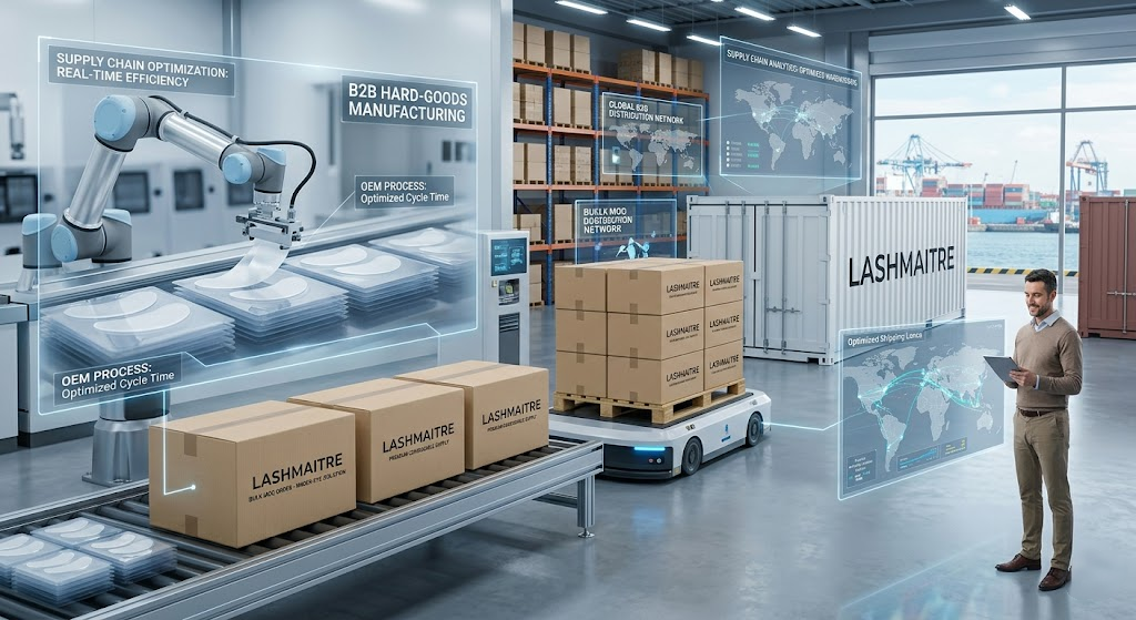 A close-up photograph of medical-grade substrate rolls for **eyelash extension tape** being automated and bulk packaged for under-eye isolation within an OEM manufacturing facility optimized for bulk MOQs.