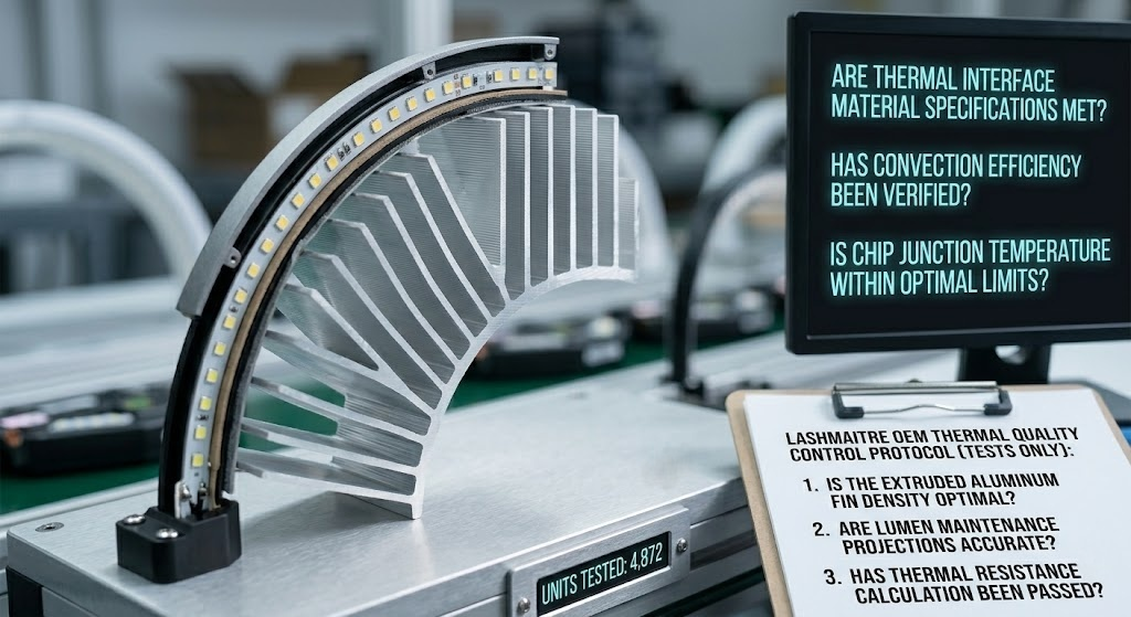 A highly detailed technical macro photograph of the internal cross-section of a custom OEM *eyelash extension led lamp*, showcasing the thick, multi-finned extruded aluminum heat sinks engineered directly behind the LED PCB to ensure optimal thermal management and prevent lumen depreciation.