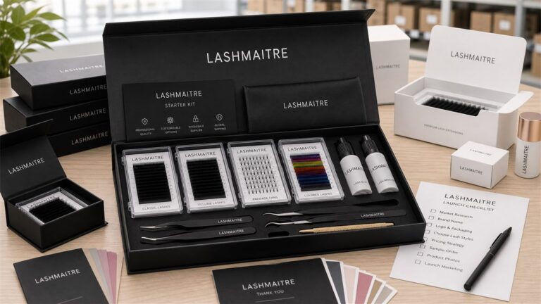 LASHMAITRE lash business starter kit with lash trays tools glue and private label packaging samples