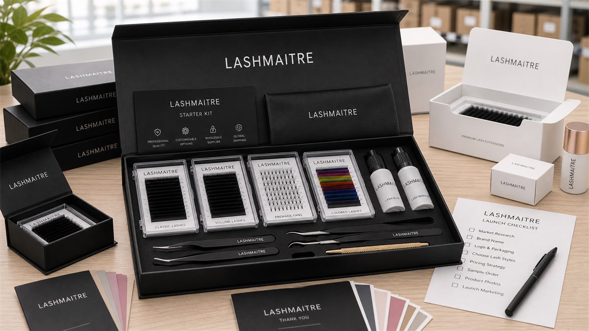 LASHMAITRE lash business starter kit with lash trays tools glue and private label packaging samples