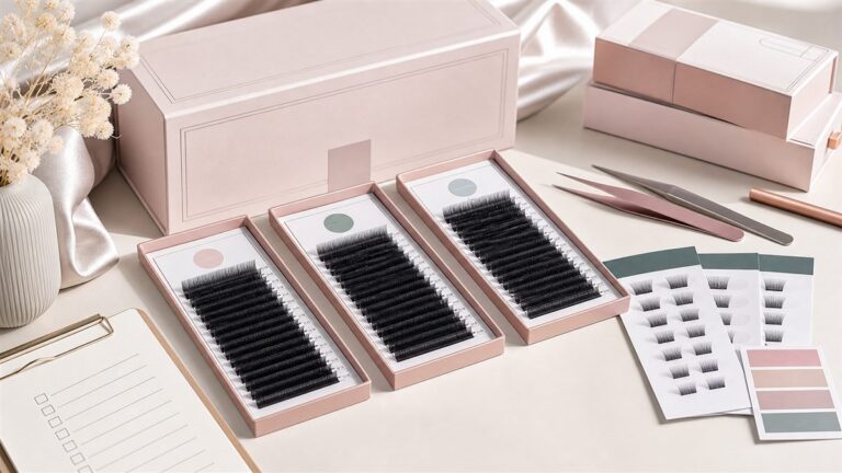 Silk eyelash extensions wholesale desk with soft finish lash trays packaging samples and PBT fiber cards